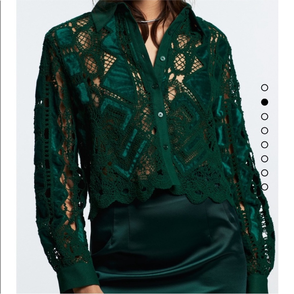Zara Emerald Crochet Button Up